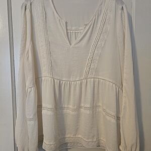 GAP Women's White Cotton Boho Top L  Hippie Prairie Oversized